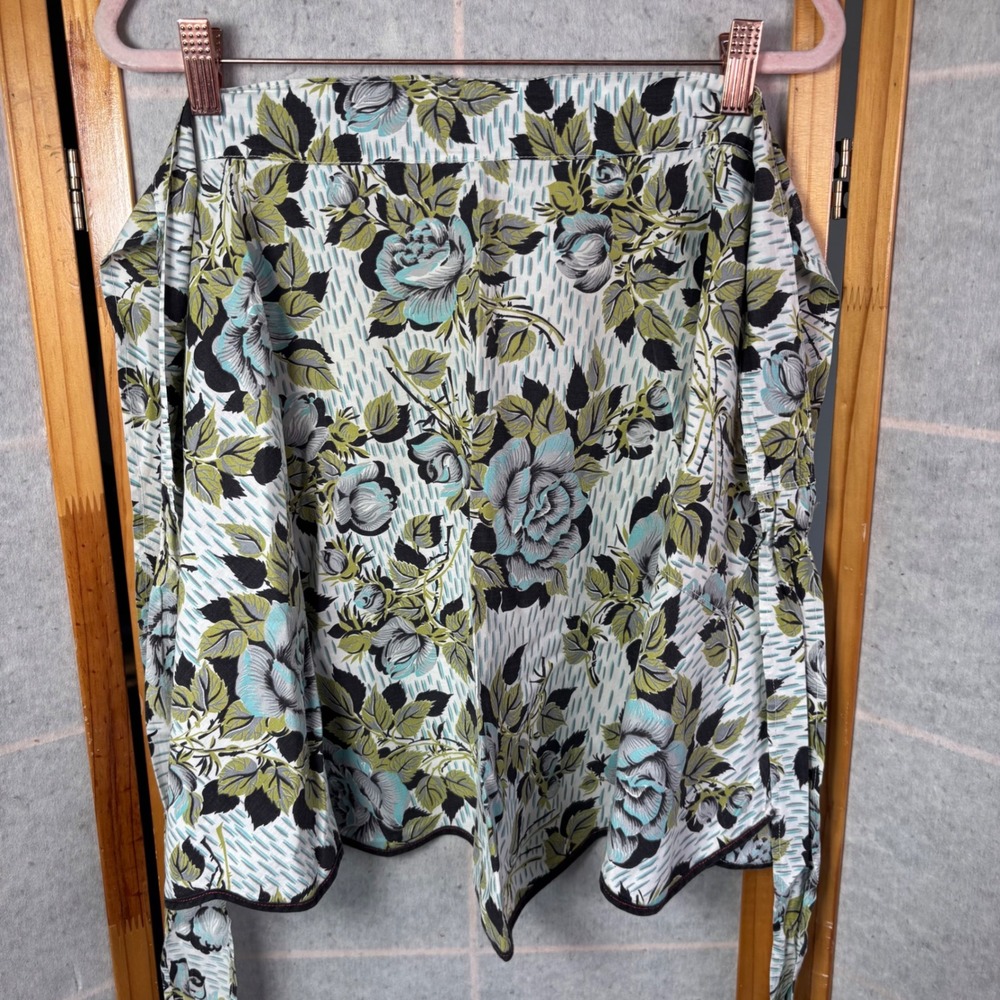 Vintage Hostess‎ Half Apron Blue Green Floral Scalloped Hem Pocket Retro Pocket